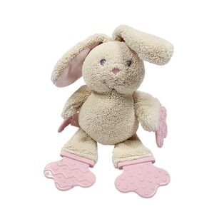 Bright Start Kids II Pink Cream Bunny Rabbit Baby Teether Rattle Plush Toy Y2K